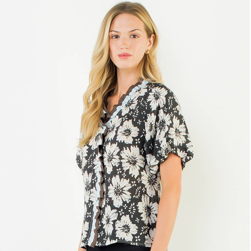 Puff Sleeve Floral Print Top