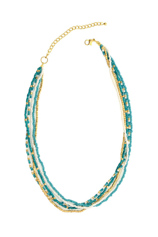 Turquoise and White 5 Row Beaded Necklace