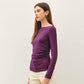 Modal Ribbed Boat Neck Shirred Waist Top