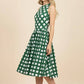 Green Gingham Flare Midi Dress