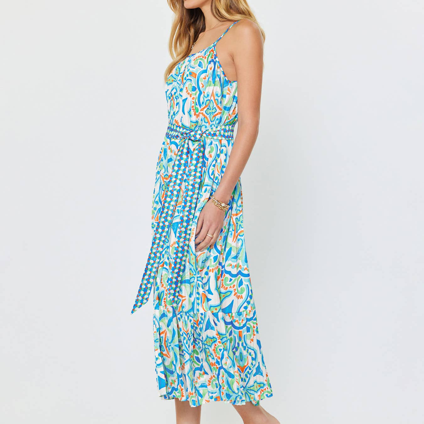 Printed Blue Multi Cami Midi Dress