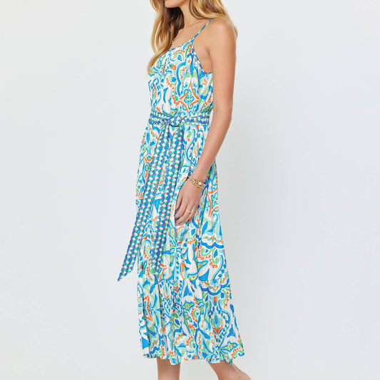 Printed Blue Multi Cami Midi Dress