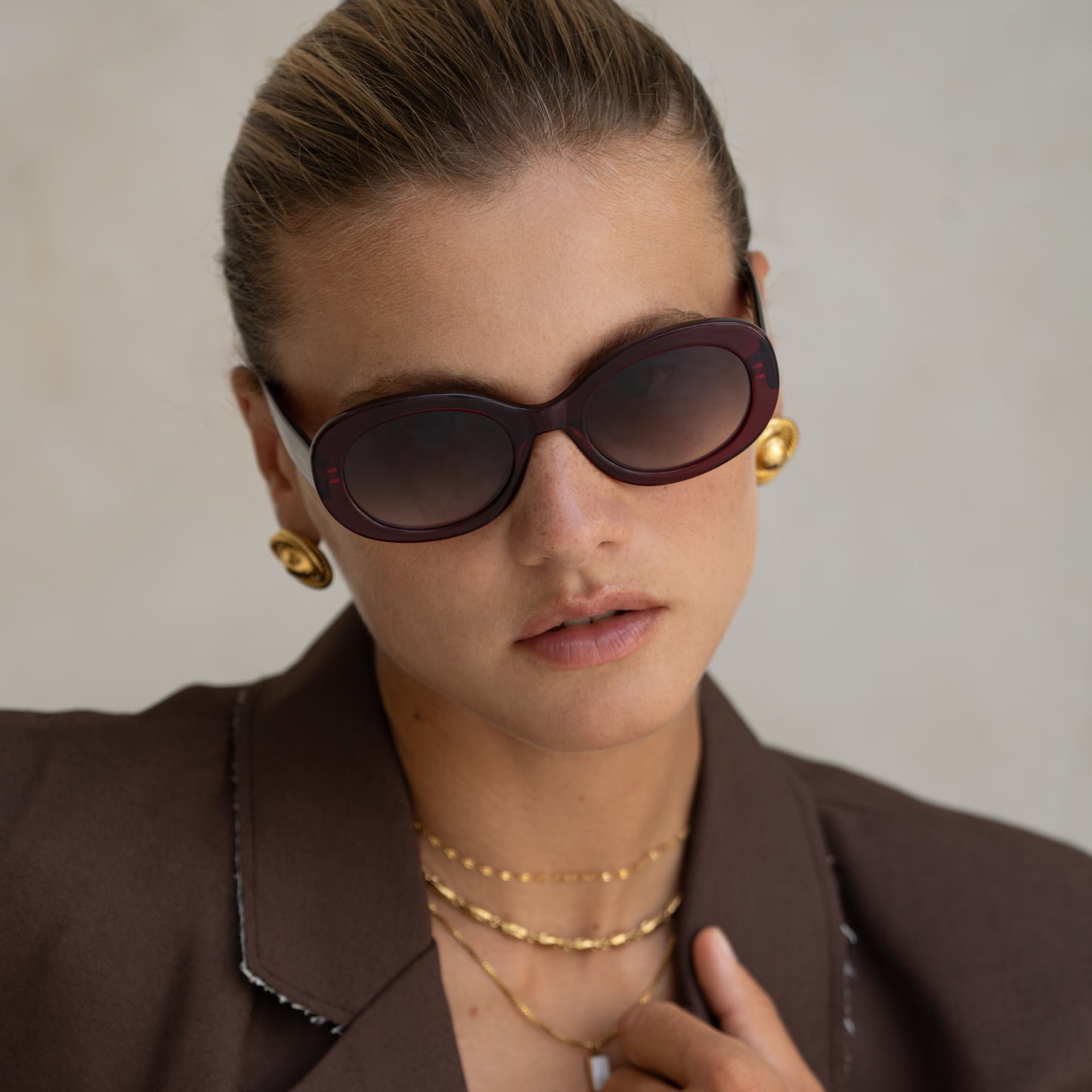 Aria Acetate Womens Oval Sunglasses: Dark Cherry