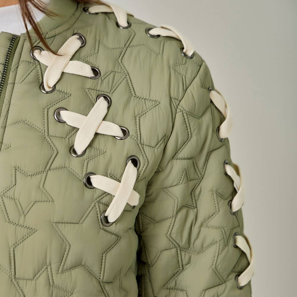 Lace Up Star Bomber Jacket
