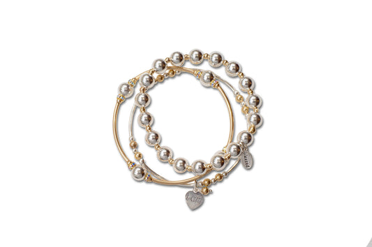 8mm Crystal Sterling Silver and Gold Blessing Bracelet
