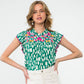 Embroidered Flutter Sleeve Print Top