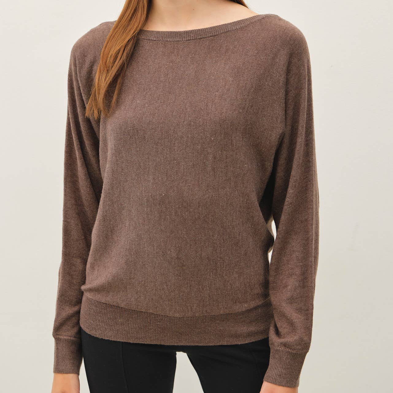 Dolman Sleeve Fine Gauge Boatneck Sweater
