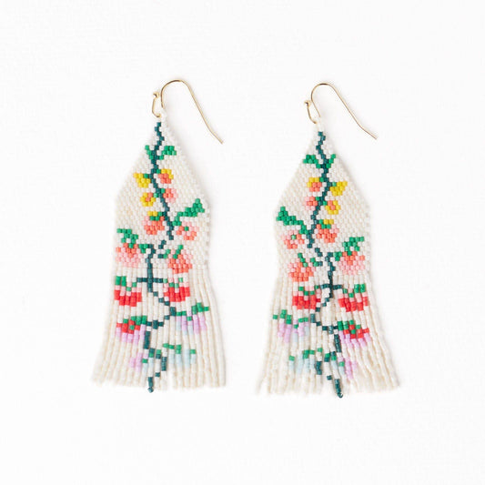 Delilah Multi Floral Beaded Fringe Earrings Rainbow