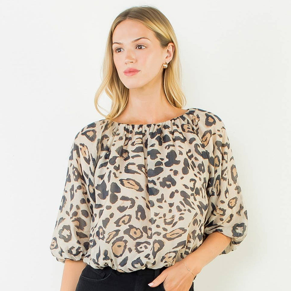 Animal Print Puff Sleeve Top