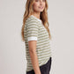 Split V-Neck Striped Short Sleeve Top