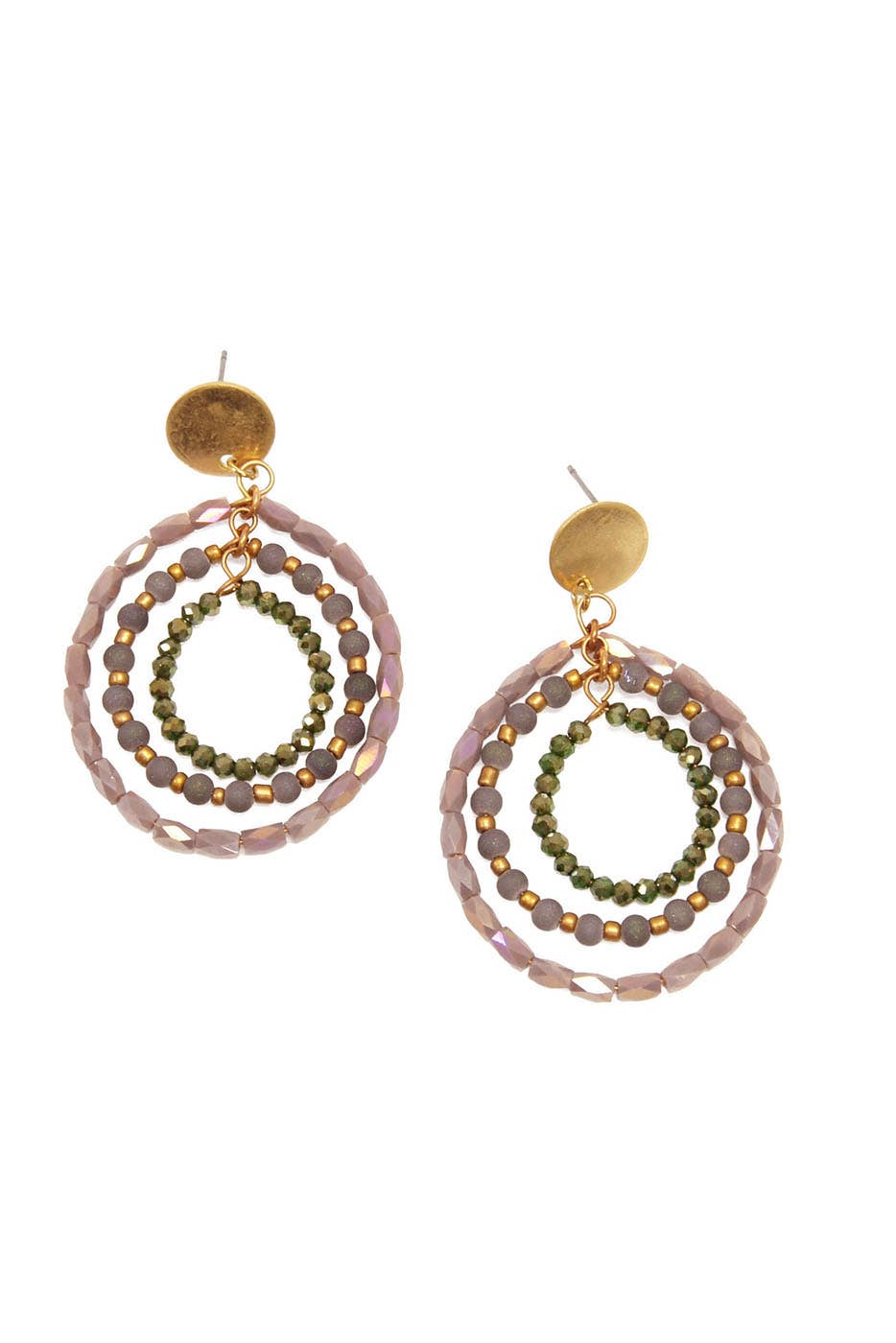 Lilac and Teal Neutral Beaded Loop Post Earrings