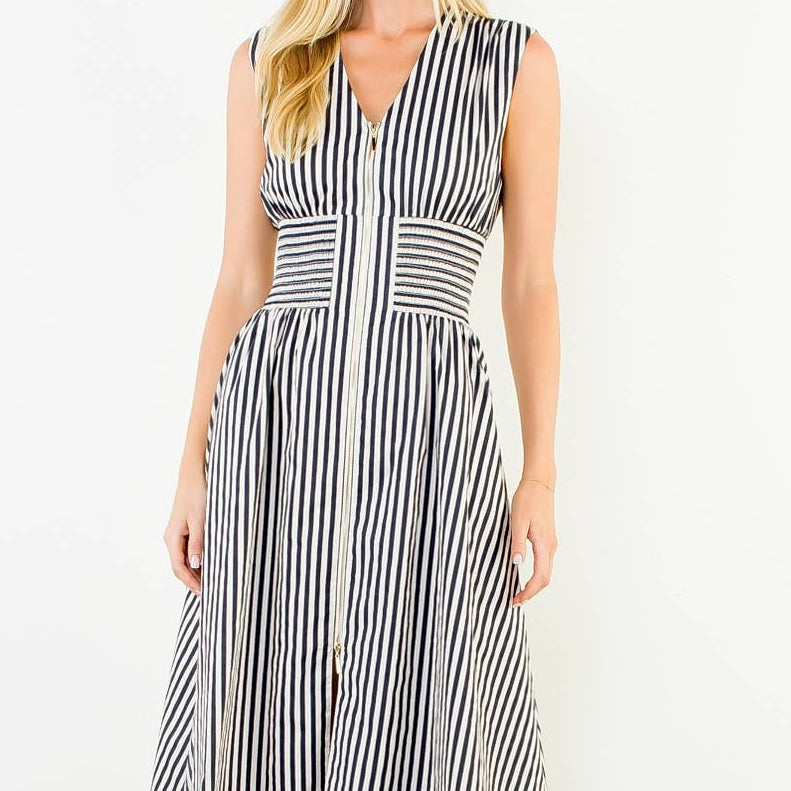 Sleeveless Vertical Striped Zippered Dress
