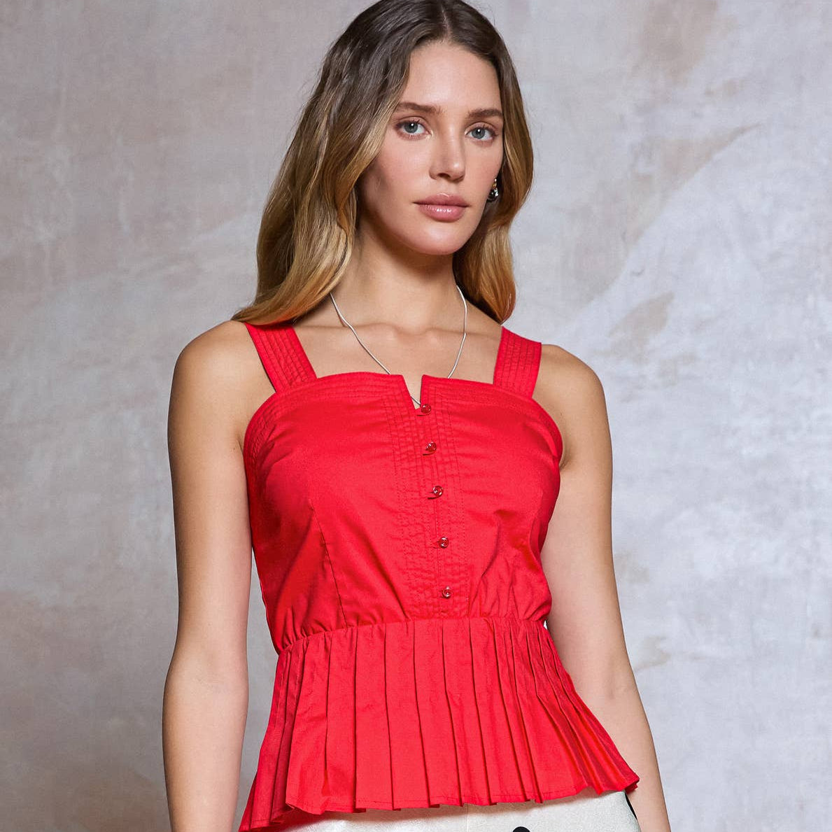 Red Sleeveless Embroidered Peplum Top