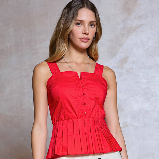 Red Sleeveless Embroidered Peplum Top