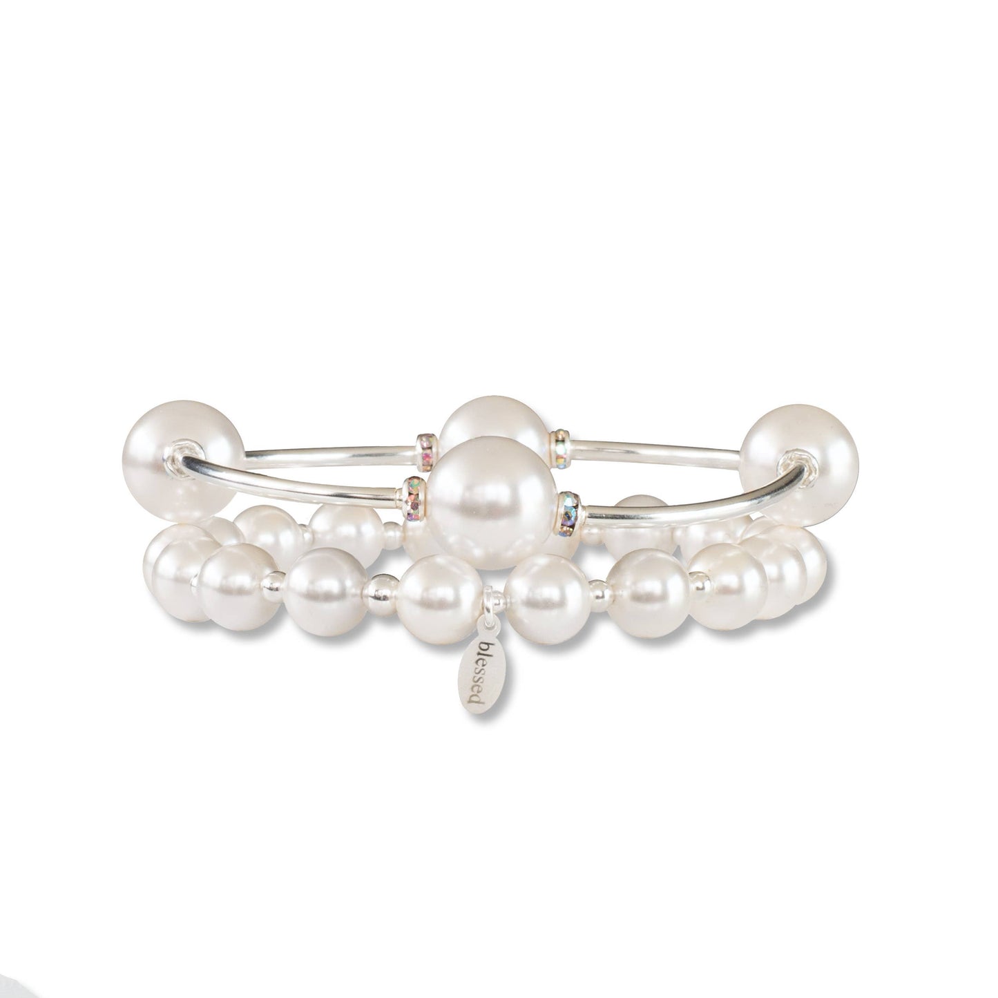 12mm Crystal White Swarovski Pearl Blessing Bracelet