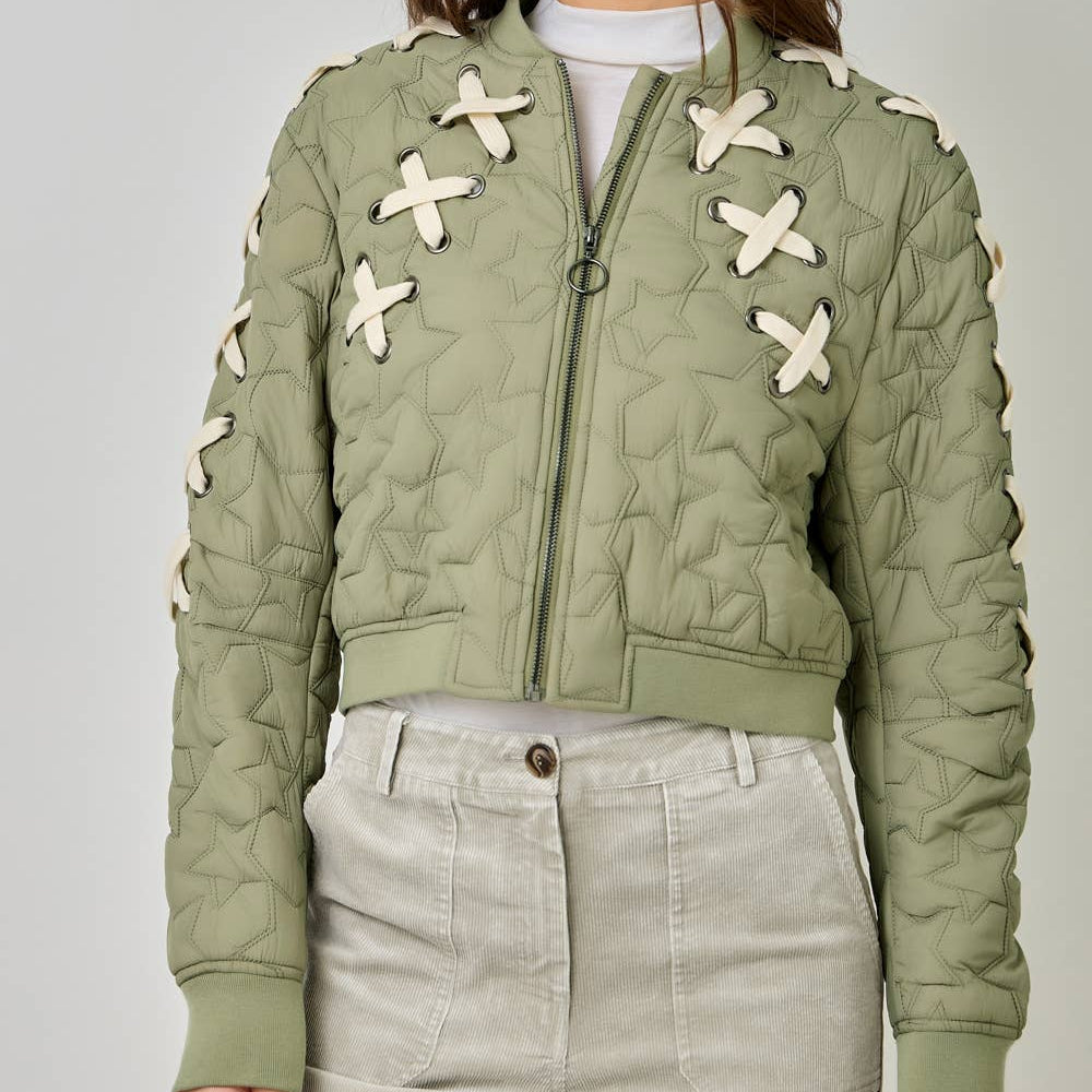 Lace Up Star Bomber Jacket