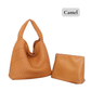 The Willow | Large Woven Vegan Leather Tote with Pouch Bag: Brown