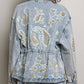 Waist Defining Embroidery Roomy Fit Denim Jacket
