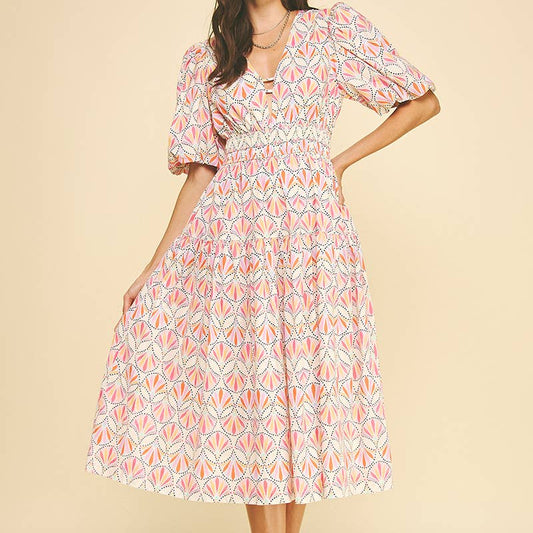Pink Multi Geometric Pattern Dress