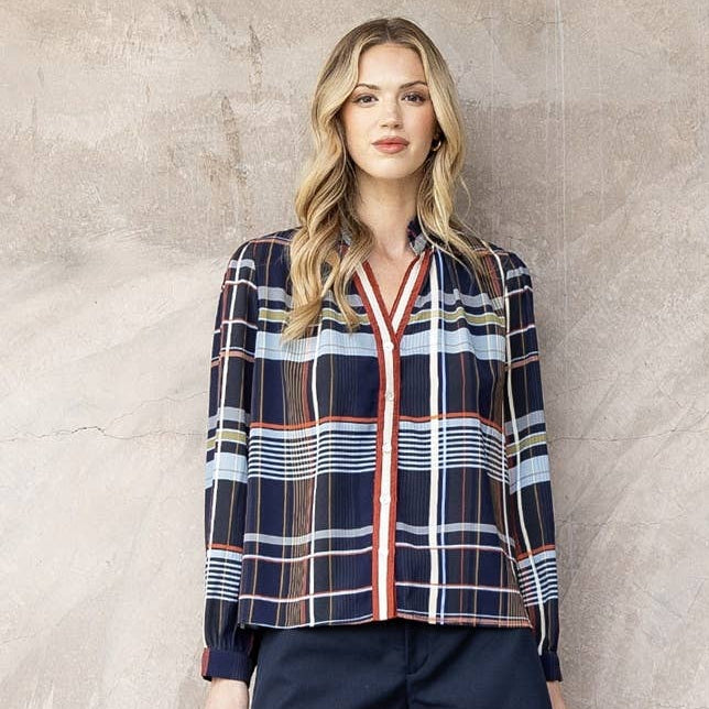 Plaid Long Sleeve Button Top
