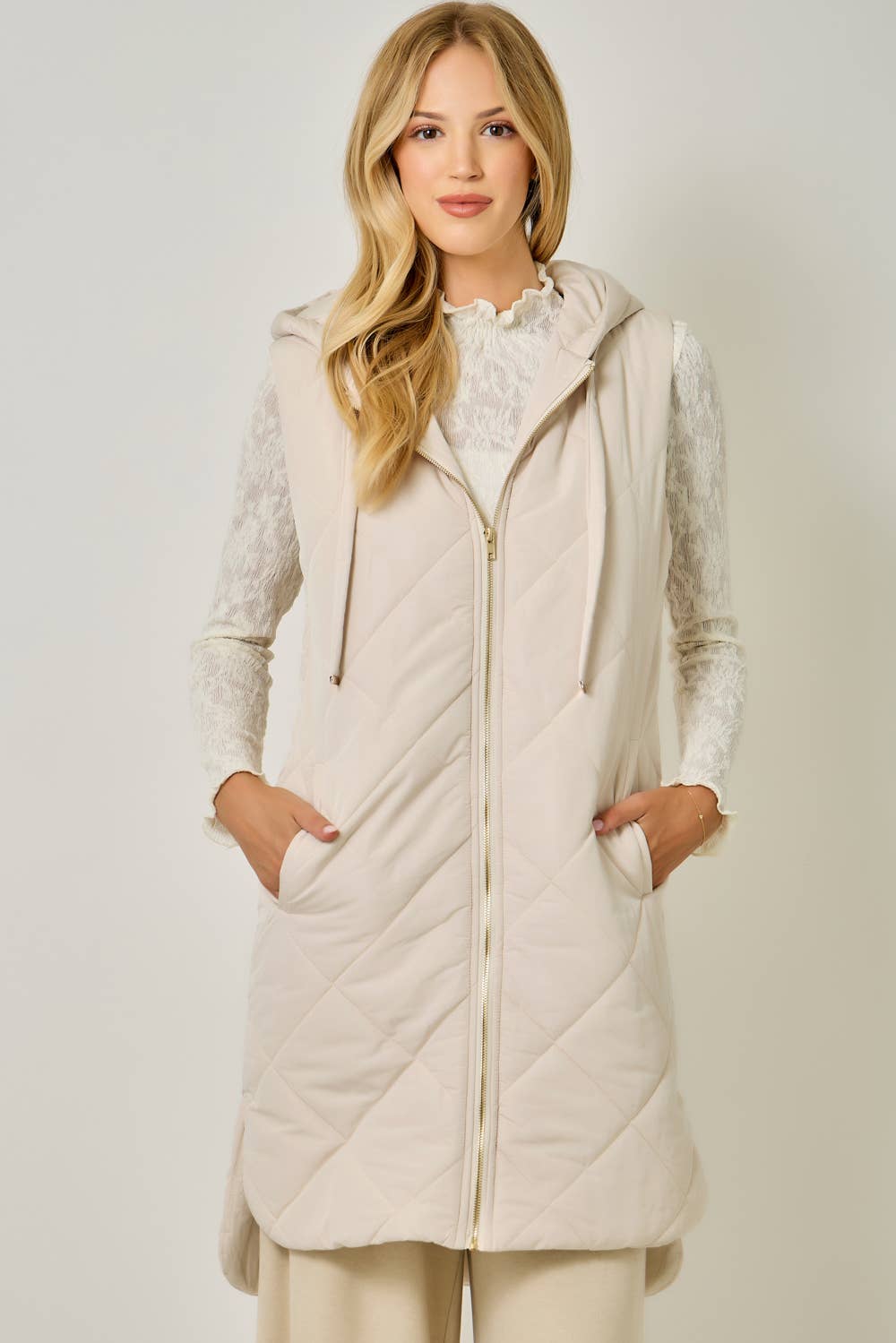 Quilted Puffer Long Hoodie Vest