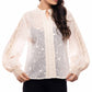 Embroidered Lace Button-Front Blouse