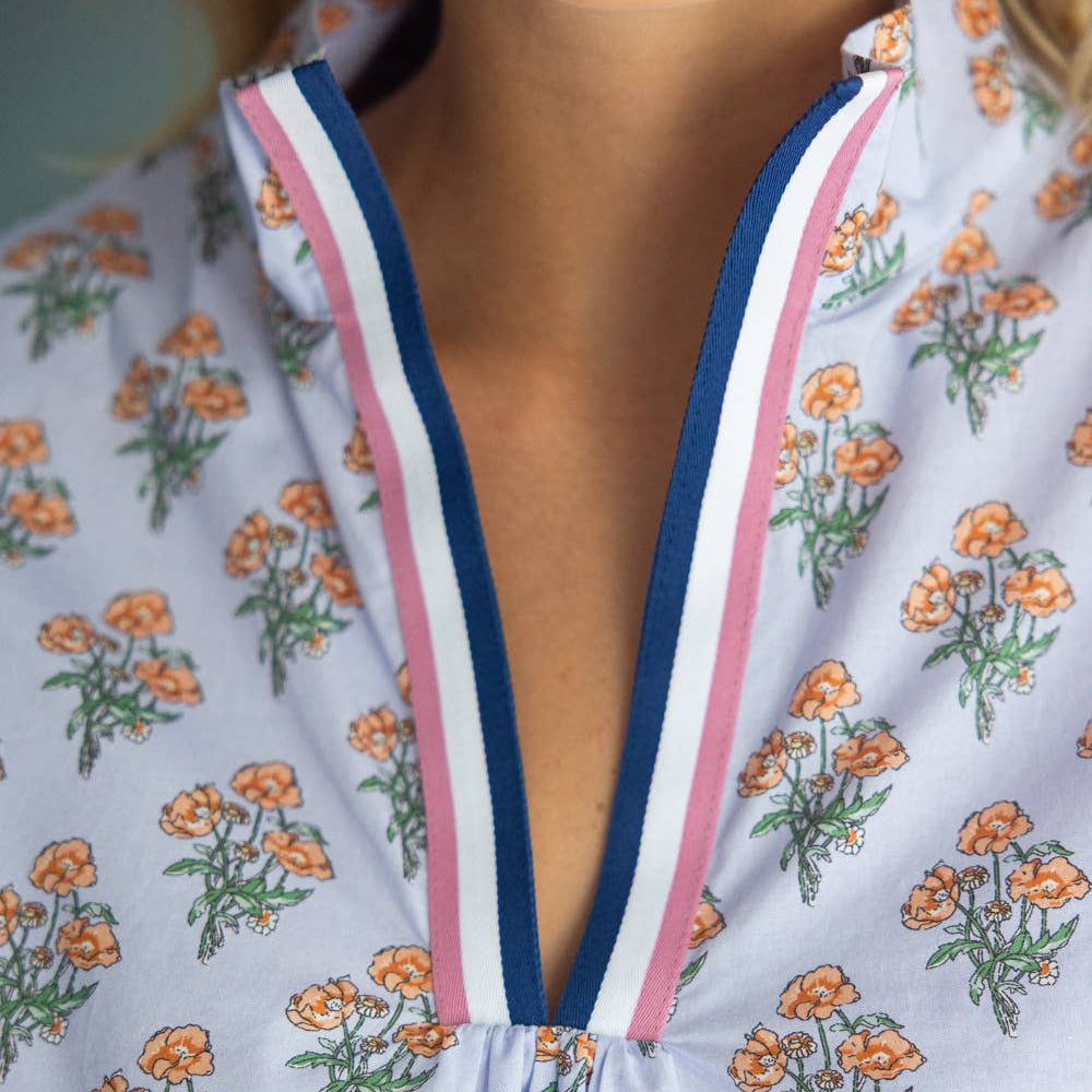 Periwinkle Multi Stripe Contrast Detail Floral Printed Top