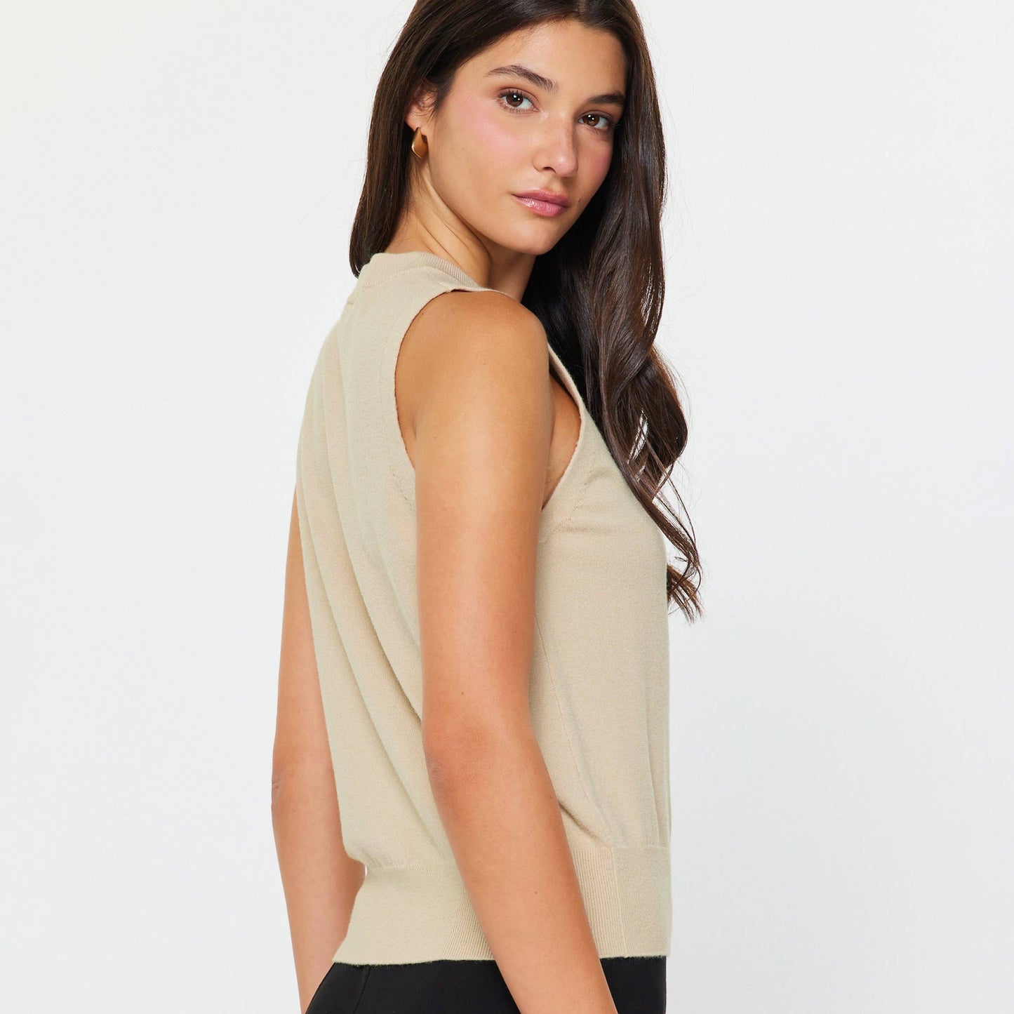 Light Taupe Sleeveless Henley Knit Tank
