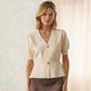 Ribbed Short Sleeve Cardigan with Gold Buttons