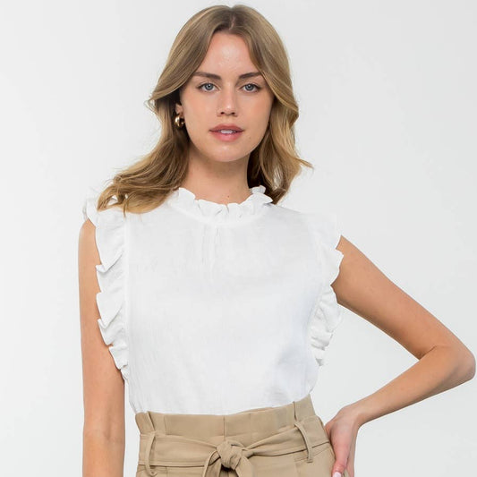 White Ruffle Sleeve Top