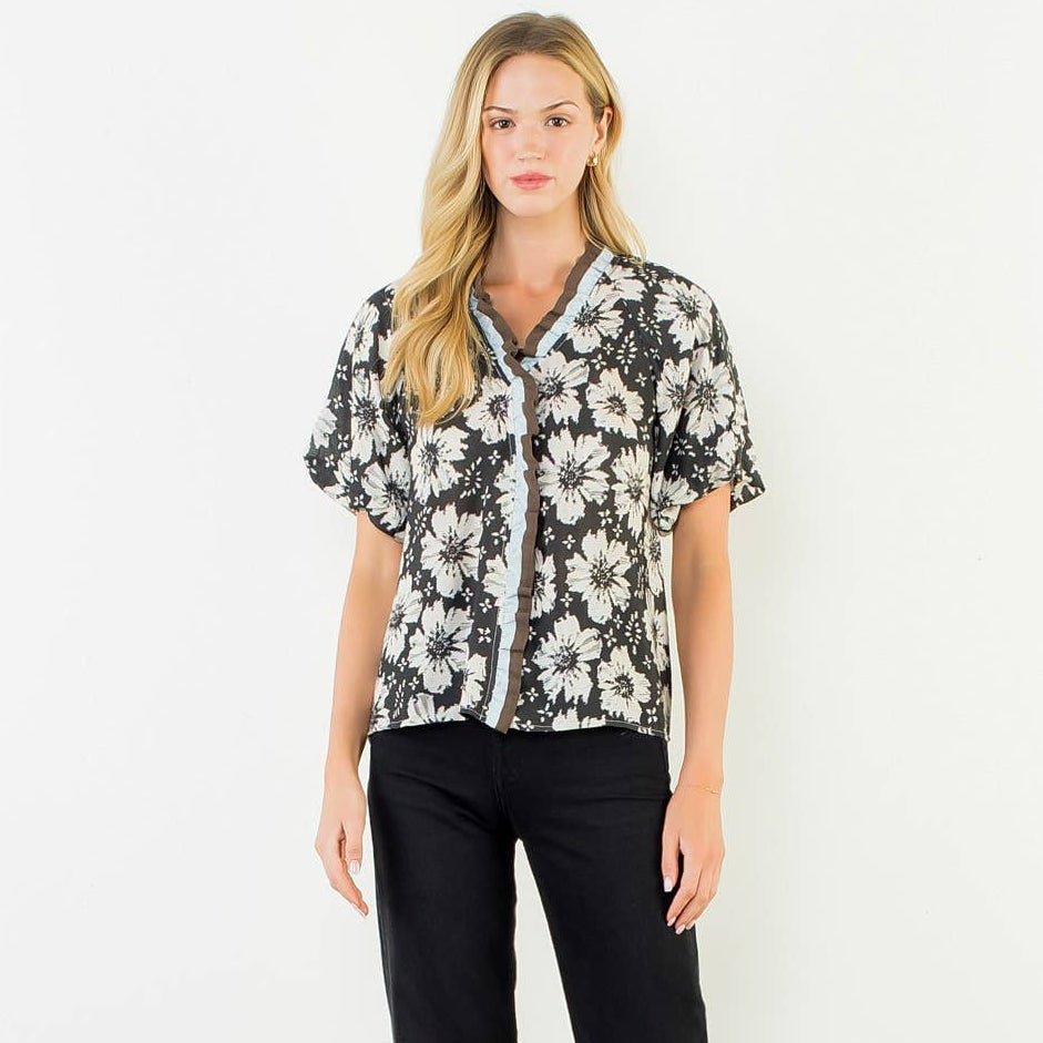 Puff Sleeve Floral Print Top