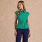 Green Multi Polka Dot Belted Shirt Blouse