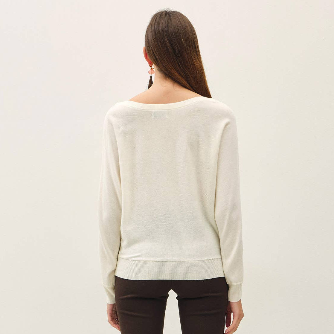 Dolman Sleeve Fine Gauge Boatneck Sweater