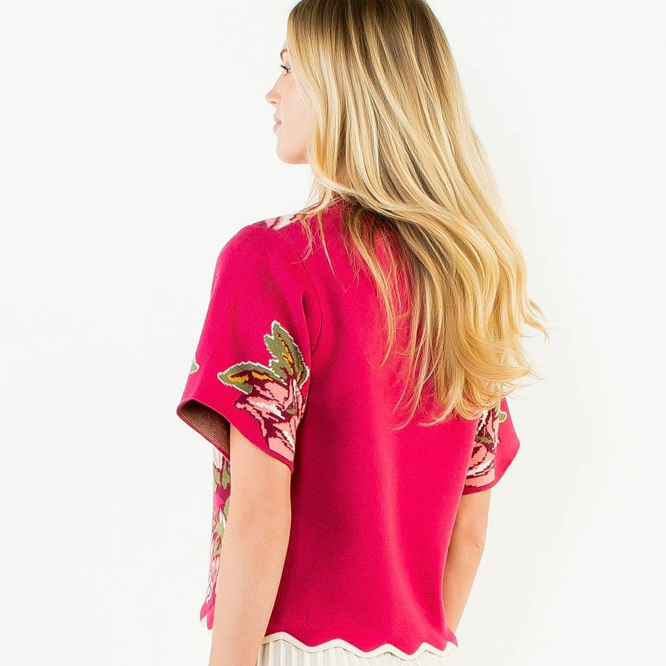 Short Sleeve Sweater With Scallop Hem