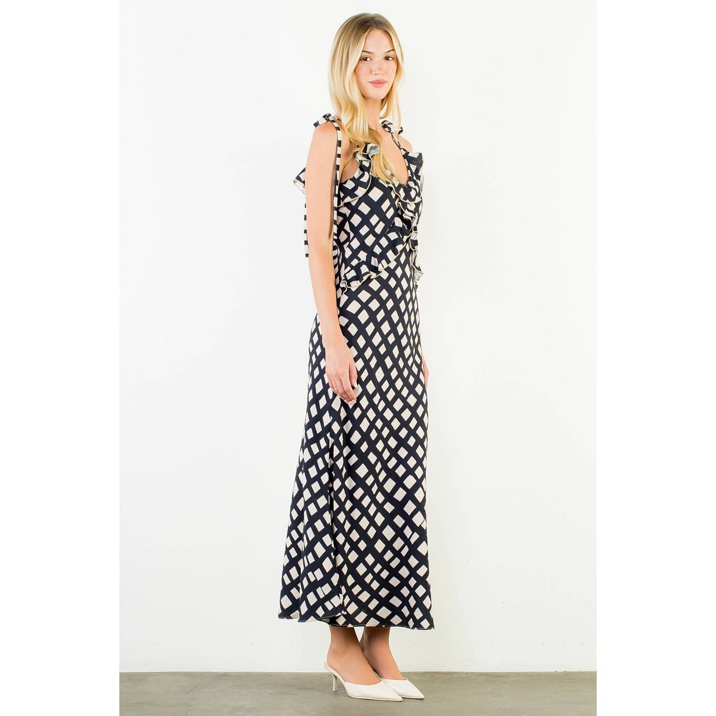 Tie Strap Geometric Pattern Dress
