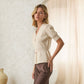 Ribbed Short Sleeve Cardigan with Gold Buttons