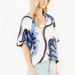 Abstract Print Top With Puff Sleeves