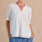 White Textured Star Pattern Short Sleeve Blouse