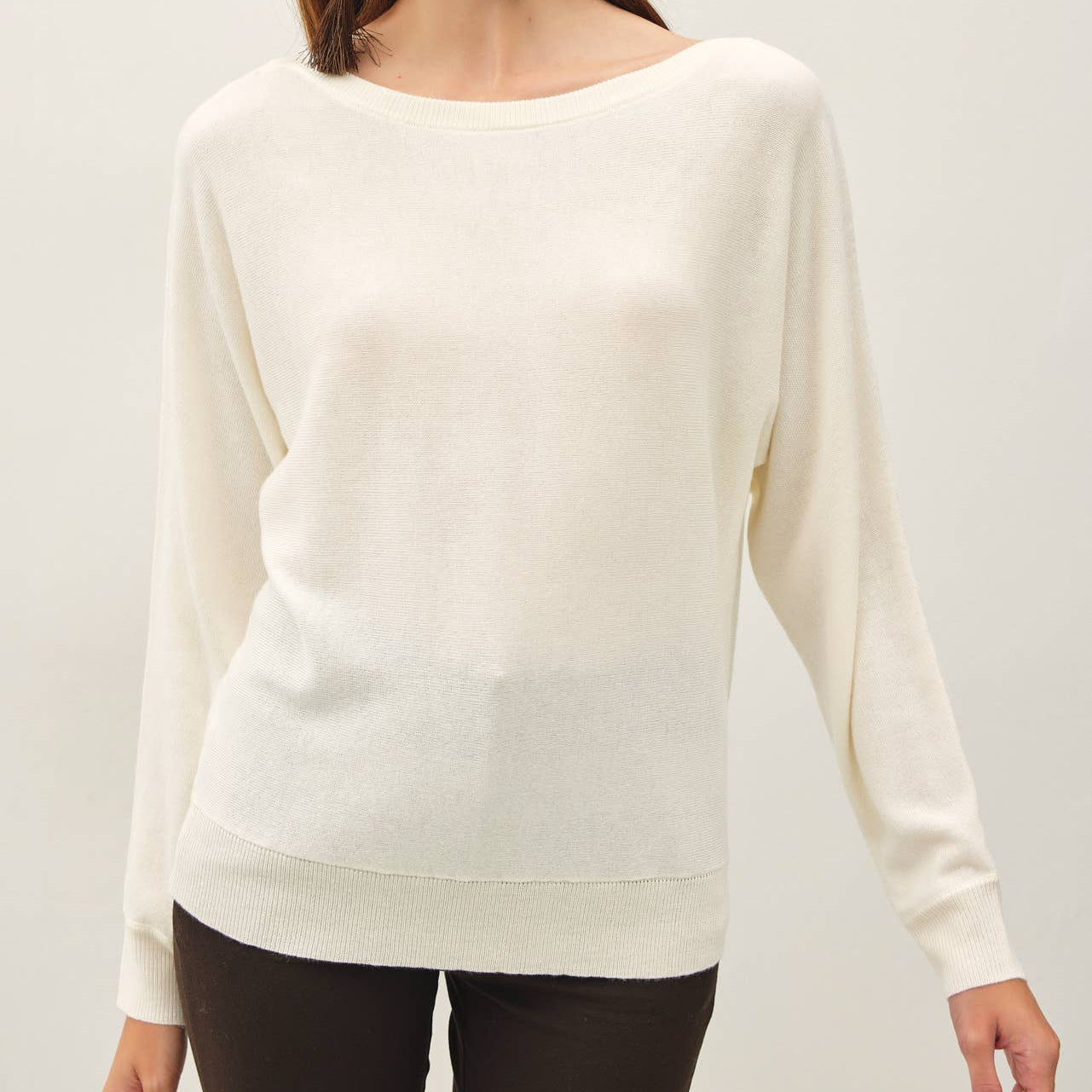 Dolman Sleeve Fine Gauge Boatneck Sweater