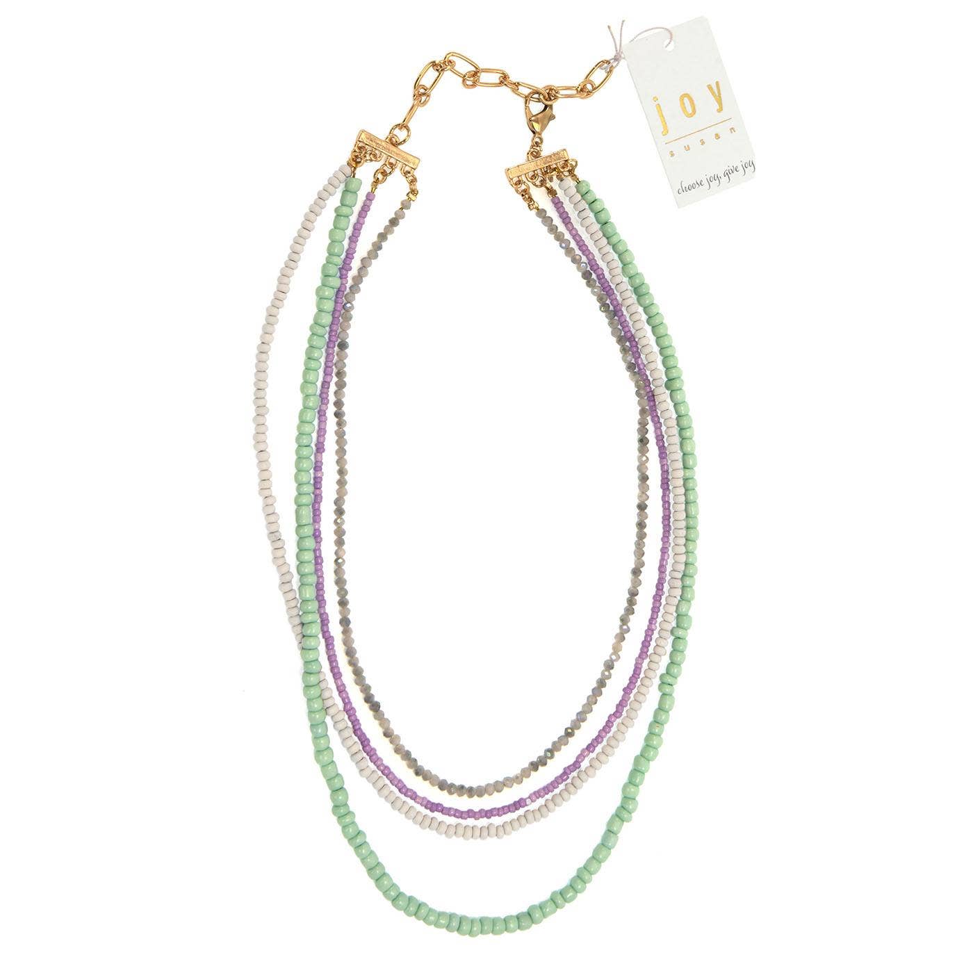 Lilac & Aqua Beaded 4 Row Necklace