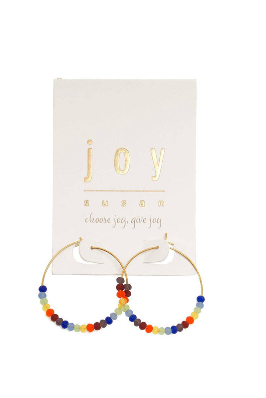 Rainbow Gold Endless Hoop Glass Bead Earrings