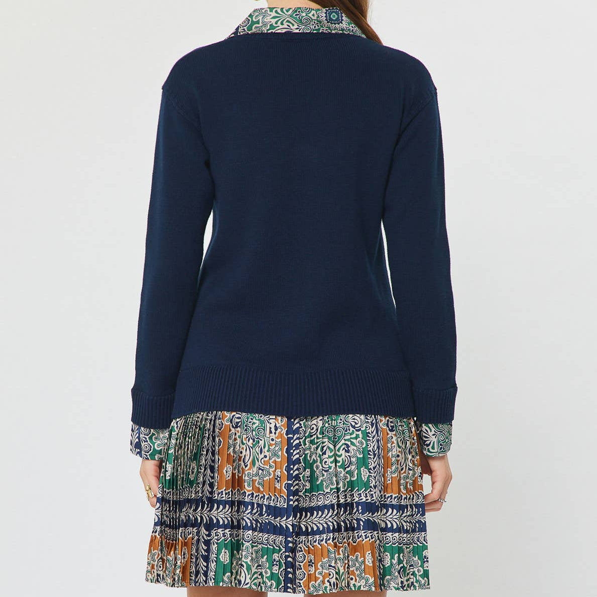 Tile Print Woven Combo Sweater Dress