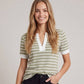 Split V-Neck Striped Short Sleeve Top