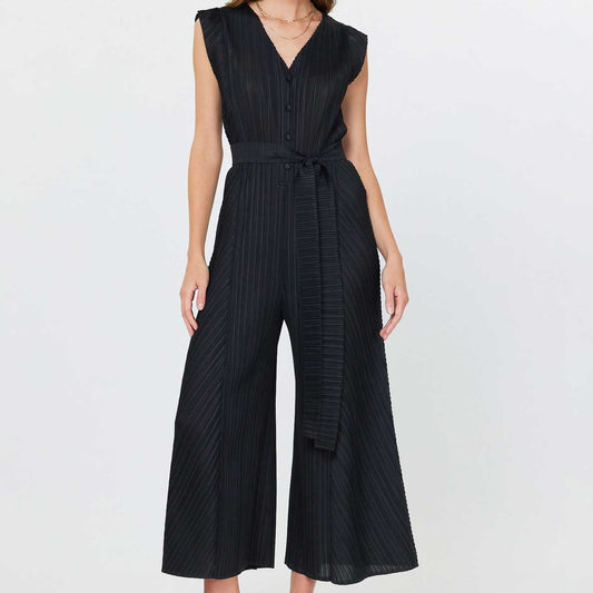Pleated Sleeveless Button Front Jumpsuit
