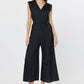 Pleated Sleeveless Button Front Jumpsuit