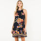 Black Sleeveless Floral Halter Dress