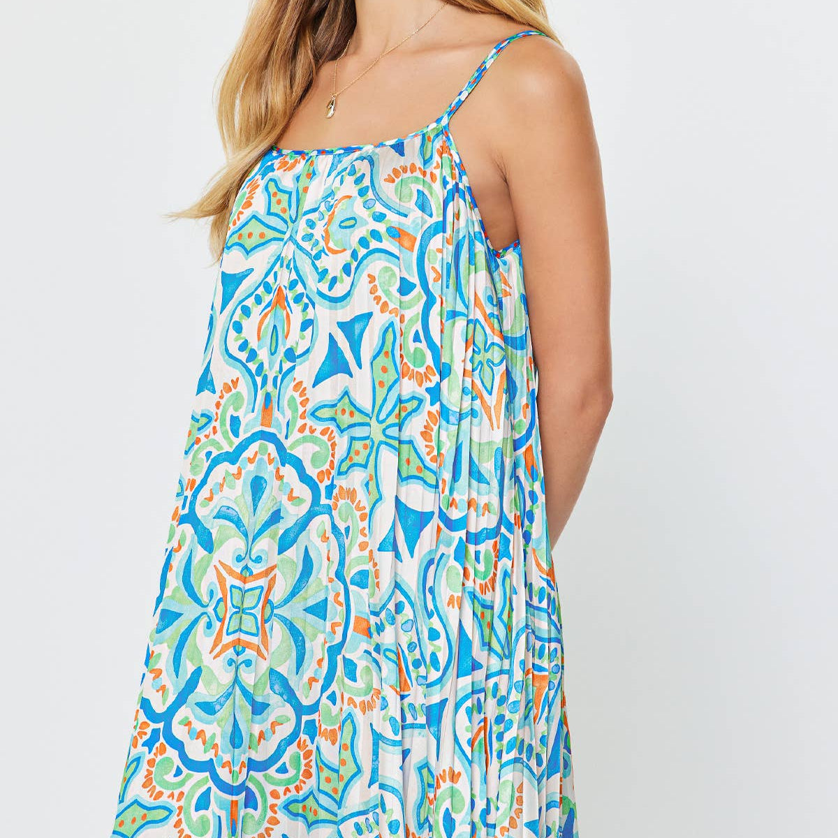 Printed Blue Multi Cami Midi Dress