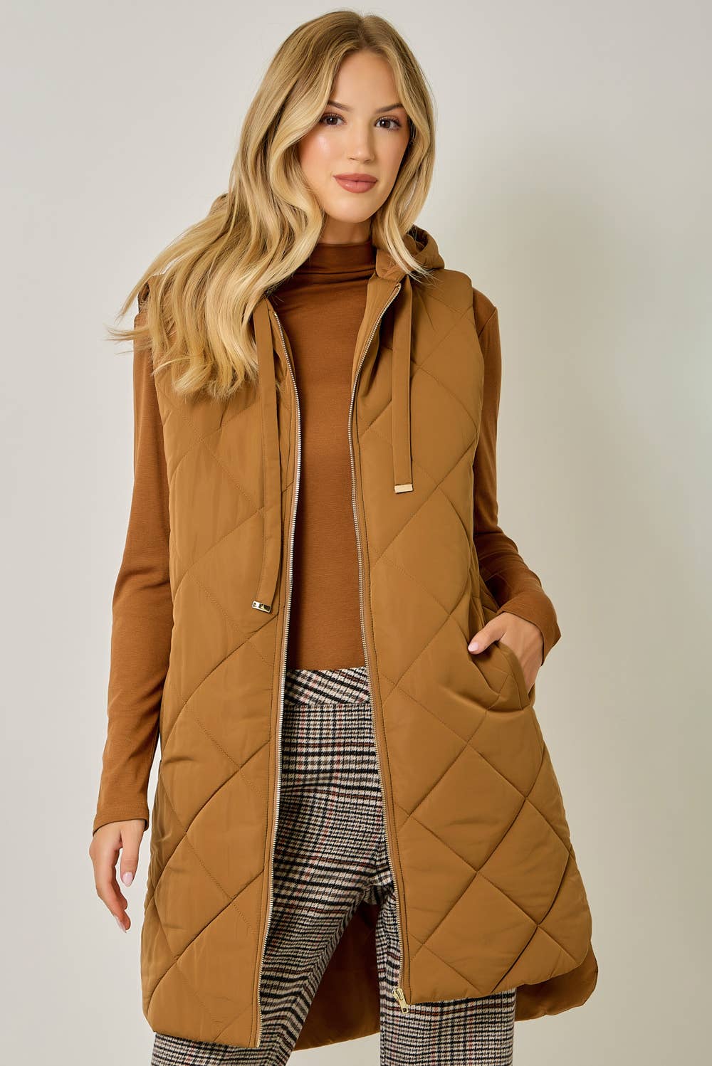 Quilted Puffer Long Hoodie Vest