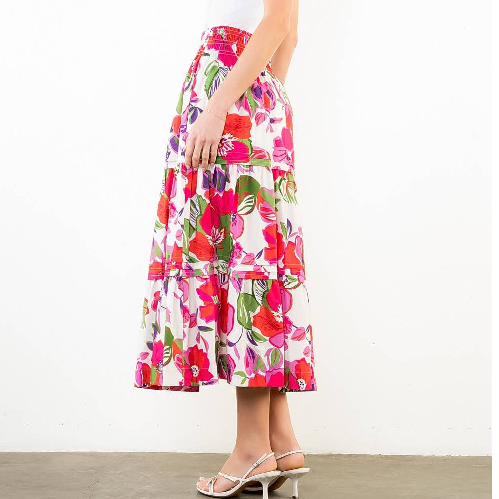 Pink Long Floral Pattern Skirt