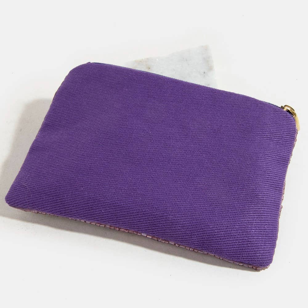 You Can't Afford Me Purple Seed Beaded Coin Purse